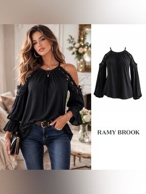 Ramy Brook Anne Coil Accent Cold Shoulder Blouse